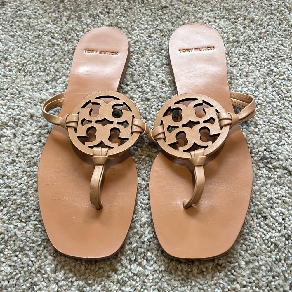 Tory Burch Women’s Miller Square Toe Sandal in Natural Vachetta - Size 7